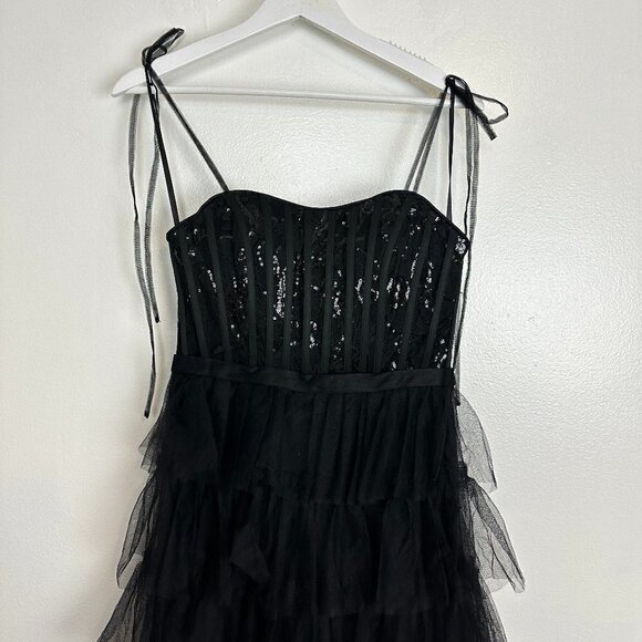 MAC DUGGAL Sequin Bustier Tier Tulle Gown in Black Size US 6 - Picture 4 of 8